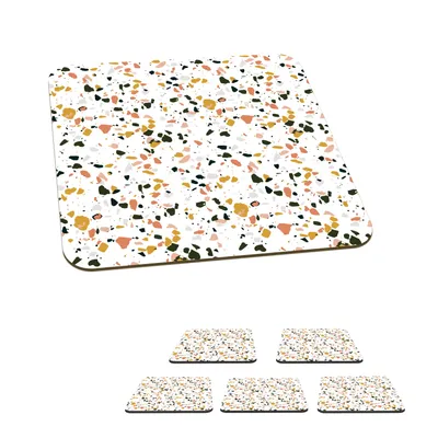 Obrázok produktu pre KitchenYeah® Podložky pod sklo Square Set of 6 Pink - Black - Terrazzo - Pattern 10x10 cm Podložky pod poháre - Podložky pod nápoje - Chrániče na stôl - Podložky pod poháre Stolový bar