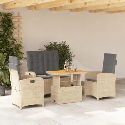 Produktbild von Design 4-tlg. Garten-Essgruppe mit Kissen Beige Poly Rattan, Gartenmöbel-Sets 2024 Neu