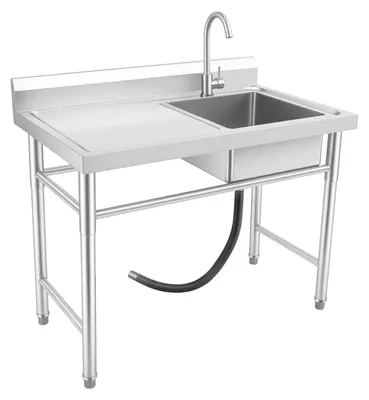 Produktbild von Gewerbliche Spüle aus Edelstahl - 1 Becken Küchenspüle mit Wasserhahn - Mit Arbeitsplatte - Tragkraft 200 kg - Für Restaurant Wäscherei Café - Silber