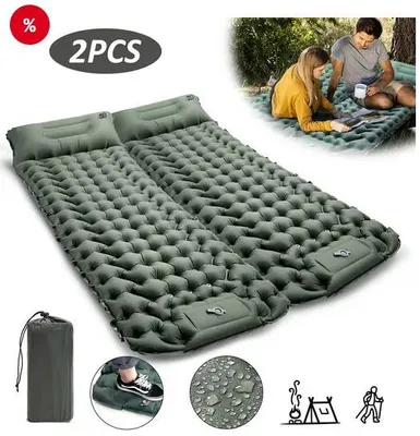 Produktbild von Camping Isomatte 2-Tlg, selbstaufblasbare Camping Luftmatratze 195*130*10cm, mit Fußpumpe integriertem Kopfkissen kleines Packmaß für Outdoor