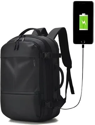 Productafbeelding van CarryQuest® - Rugzak voor heren, uitbreidbaar, geschikt voor 17-inch laptop, USB-poort, 30-42 liter, zwart