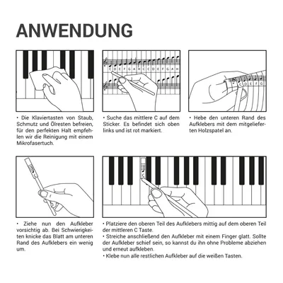 Produktbild von kwmobile Klavier Keyboard Noten Aufkleber - für 49 61 76 88 Tasten Instrumente - Vinyl Piano Sticker für weiße und schwarze Tasten - mit Anleitung
