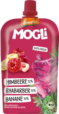 Zdjęcie produktu dla MUS BANAN - MALINA - RABARBAR BEZ DODATKU CUKRÓW DEMETER120 g - MOGLI