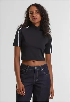 Produktbild von Damen-T-Shirt Urban Classics, hoher Ausschnitt, Kurzarm, schwarz - Größe 4XL