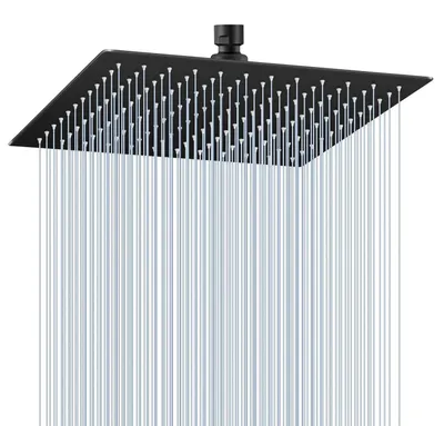 Produktbild von Duschkopf Regendusche 30cm Quadrat Schwarz Edelstahl Wassersparend Anti-Kalk Düsen 360° Wasserfall 12 Zoll Deckenmontage B-Mattschwarz