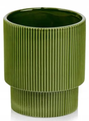 Produktbild von Geriffelter Keramik Blumentopf/Übertopf rund grün 13 cm, halbmatt, modern, ohne Abflussloch