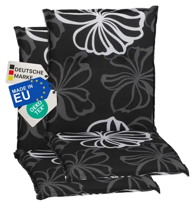 Produktbild von NYVI Gartenstuhl Auflagen Niedriglehner 2er Set Barcelona - UV-Beständig, Atmungsaktiv, Strapazierfähig - Niedriglehnerauflagen Outdoor - Sitzauflagen für Gartenstühle 100x50cm Black Flower
