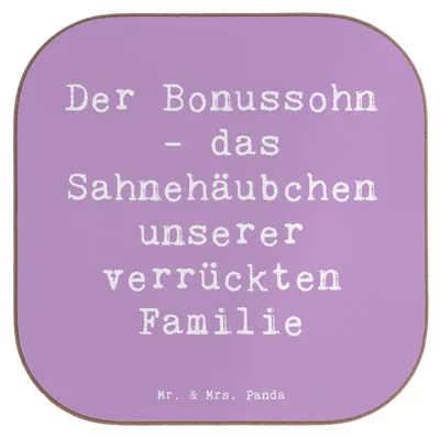 Produktbild von Mr. & Mrs. Panda Untersetzer für Gläser Spruch Der Bonussohn - Lavendeltraum - Geschenk, Lächeln, Familienmitglied, Holzuntersetzer, Tasse, Familienbindung, Familienleben