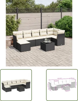 Produktbild von The Living Store 8-tlg. Garten-Sofagarnitur mit Kissen Schwarz Poly Rattan