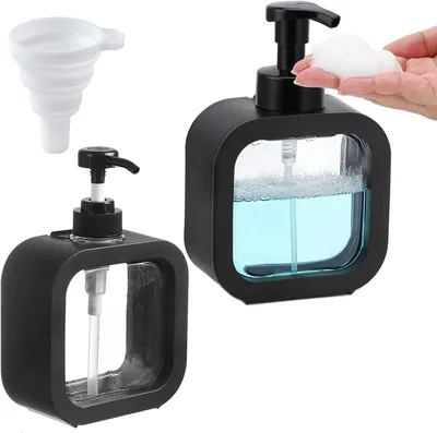 Zdjęcie produktu dla Zestaw dozowników do mydła, 2 sztuki, pojemność 500 ml i 300 ml, kolor czarny, do łazienki i kuchni