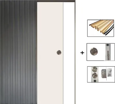 Image de Porte Coulissante Lacdor blanc Ral9010 H204 x L73 + Systeme a Galandage et kit finition inclus (serrure)