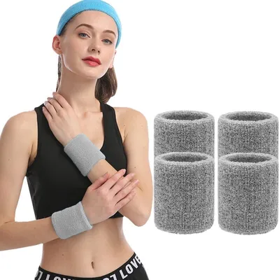 Obrázok produktu pre 4 kusy zápästia potný pás Tenisový športový náramok Volejbalová telocvičňa Elastická zápästná ortéza Podpora potného pásu Uterák Ochranný pás na zápästie, sivá