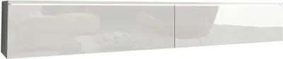 A long, white, modern TV cabinet with a glossy finish.