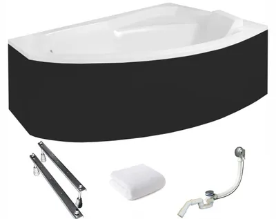 Produktbild von Aqua For You | Besco Badewanne Rima - 170 X 110 Cm - Antibakterielle Beschichtung - Asymmetrisch - Schwarze Verkleidung - Rechts Seite - Acryl