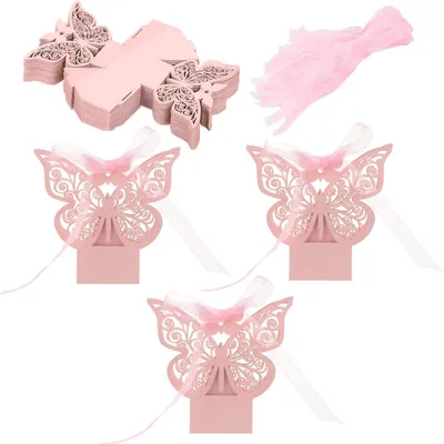 Immagine prodotto di Set di 50 scatole regalo rosa con motivo a farfalle