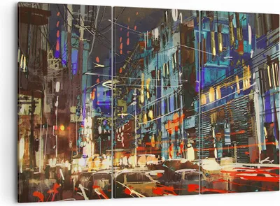 Produktbild von Bild auf Leinwand - Leinwandbild - Stadt Nacht Straße - 105x70cm - Wand Bild - Wanddeko - Leinwanddruck - Bilder - Kunstdruck - Wanddekoration - Leinwand bilder - Wandkunst - CE105x70-3787