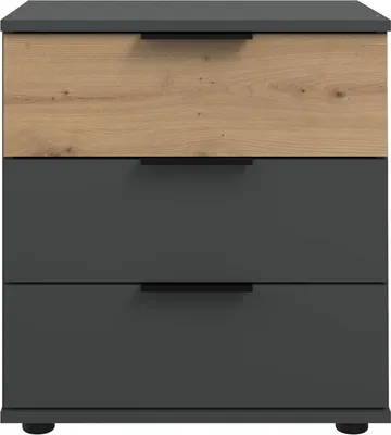Produktbild von Schlafzimmer Nachtschrank Nachttisch mit 3 Schubladen, auch für Boxspringbett, in graphit mit Artisan Eiche Nb. GRANADA-43, B/H/T ca. 52/58/38 cm