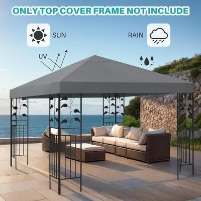 Image de Toile de rechange pour pavillon 3 x 3 m, imperméable, pavillon de jardin, toit de pavillon, pavillon pliable, gris