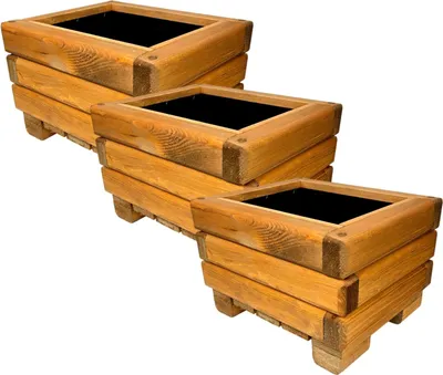 Produktbild von HolzGarden 3 Stück Set Pflanzkübel Holz Rechteckig 30x20x25 cm Imprägniert Farbe Pinia Wetterfest Blumenkasten Blumentopf