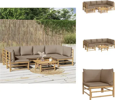 Produktbild von vidaXL 7-tlg. Garten-Lounge-Set mit Taupe Kissen Bambus -  Gartenmöbel-Sets