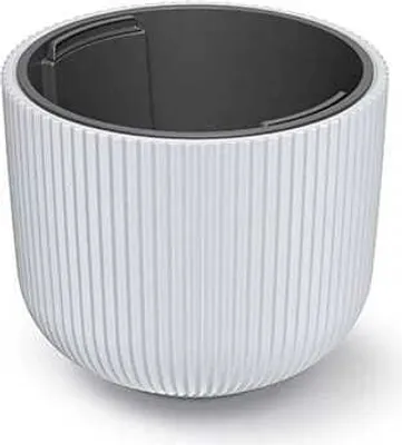 A white ribbed planter with a dark gray interior.