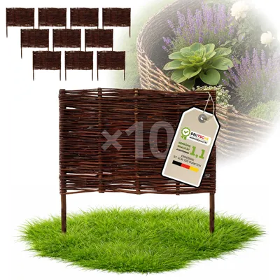 Immagine prodotto di Floranica 10 pezzi Recinzione in vimini 60 cm x 60 cm – Staccionata da giardino intrecciata Palizzata Recinzione naturale Bordo aiuola