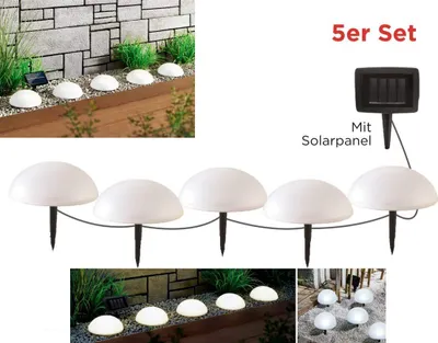 Produktbild von 5-er Set Solar Gartenstecker Halbkugeln | mit Solar-Panel | ca. Ø 15 cm / Höhe: ca. 16 cm