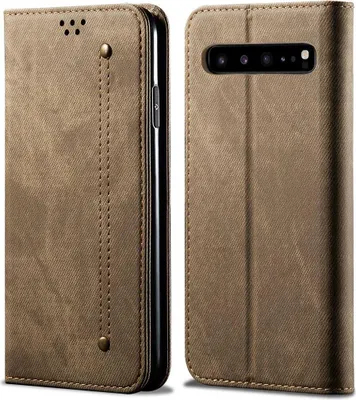 Image de Galaxy S10 5G Case, étui portefeuille en cuir avec fermeture magnétique et fonction stand pour Samsung Galaxy S10 5G Khaki
