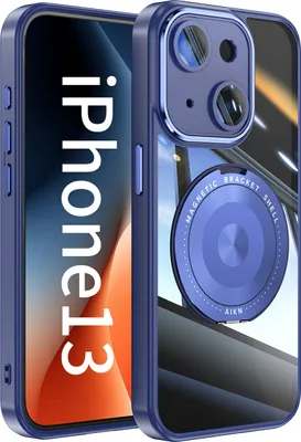 Produktbild von Handyhülle für iPhone 13 Transparent Militärschutz mit Magnetring Ständer und Kameraabdeckung Blau