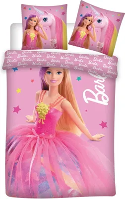 Produktbild von aptex Kinderbettwäsche Baumwolle Barbie & Einhorn Motiv, 100x135 cm + 40x60 cm, 2-teilig, mit Druckknöpfen, lizenziert, waschbar 60°C, trocknergeeignet, hautsympathisch.