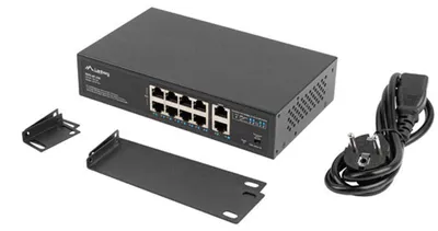 Zdjęcie produktu dla Lanberg RSFE-8P-2GE-120, Nie zarządzany, Gigabit Ethernet (10/100/1000), Obsługa PoE, Możliwości montowania w stelażu, 1U