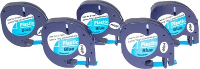 Produktbild von vhbw 5x Schriftband-Kassette kompatibel mit Dymo LetraTag QX50, XR, XM Etiketten-Drucker 4m x 12mm Schwarz auf Blau