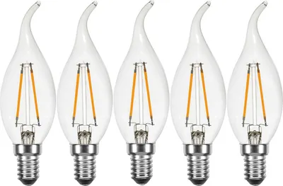 Produktbild von 5 x LED Filament Kerze Windstoß 2W wie 25W klar E14 220lm Glühlampe Glühbirne warmweiß 2700K