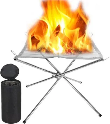 Image de Brasero d'extérieur de 42 cm de diamètre, brasero métallique pliable avec sac de transport, idéal pour le camping et les pique-niques, en acier inoxydable.