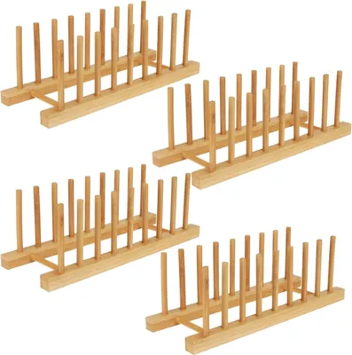Bambus Tellerständer 4er-Set mit 8 Fächern, Küchenorganizer