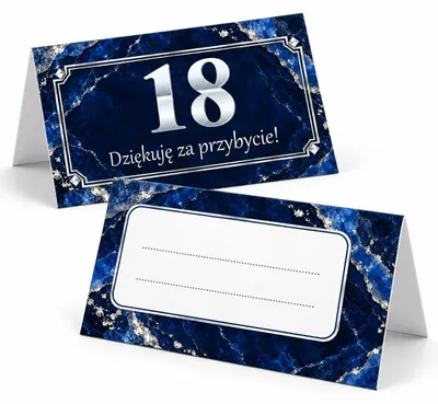 Zdjęcie produktu dla Winietki na Stół na 18 Urodziny Szafirowy Marmur Srebro - 6 szt