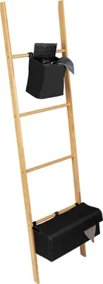 Obrázek produktu pro Žebřík na ručníky WENKO Ecori z bambusu s certifikátem v černé barvě 44x170x4 cm