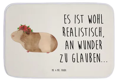 Produktbild von Mr. & Mrs. Panda Badvorleger Meerschweinchen Weisheit - Weiß - Geschenk, Wunder, Motivation, Spruch, Badematte, Realität, duschmatte, Badezimmer Matte, Gute Laune