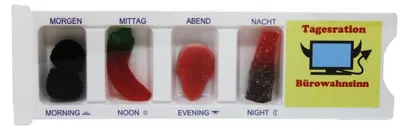 Produktbild von Tablettenbox Bürowahnsinn gefüllt mit Fruchtgummi Scherzartikel 25g
