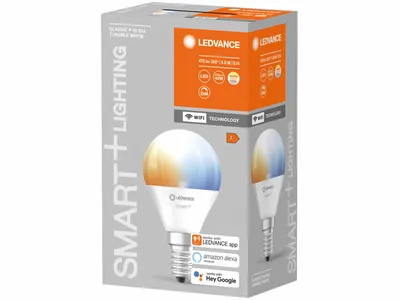 Zdjęcie produktu dla LEDVANCE 00217490, Inteligentne żarówki, Wi-Fi, Wielobarwny, Stal nierdzewna, Biały, E14, Kształt litery A, Zimne białe, Ciepłe białe