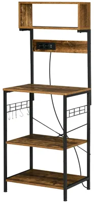Produktbild von Kš¹chenregal im Industriestil mit Steckdosenleiste, Ablagen und Haken, 60 x 42 x 153 cm, braun