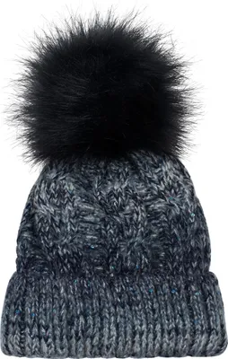Produktbild von styleBREAKER Damen Strick Bommelmütze mit Zopfmuster Verlauf, Pailletten und Fleece Futter, Winter Fellbommel Mütze 04024170
