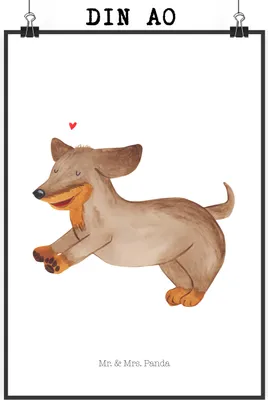Produktbild von Mr. & Mrs. Panda Bild Hund Dackel DIN A0 - Weiß - Geschenk, Design Poster, Sprüche, Dachshund, Herz, kunstdruck, Hunde, drucke, wanddeko, wandkunst