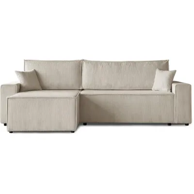 Produktbild von Ecksofa HEKTOR L-Form mit Schlaffunktion und Bettkasten, Couch in Hellbeige, Ottomane 100 cm