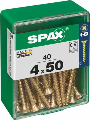 Zdjęcie produktu dla SPAX 4081020400502, Śruba, Stal, Cynk, Drewno, Płaska głowa, Pozidriv, Żółty