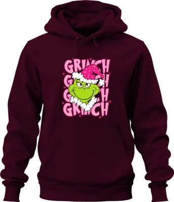 Produktbild von Grinch Weihnachten frech Geschenk grün rosa Santa Hut Retro Uni Hoodie Kapuzenpullover, Burgundy, M