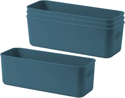 Imagen del producto de Cajas de almacenamiento de plástico, juego de 4 unidades, color azul, rectangulares, para cocina y oficina