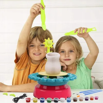 Produktbild von Töpfer-Set Kinder - Töpfer-Spielzeug - Inklusive Farbe - Knetmasse - Töpferscheibe - Töpfern - Töpfer-Spielzeug - Kinder - Jungen und Mädchen - Lernspielzeug - Motorik - Kreativ - Weihnachten - Sinterklaas