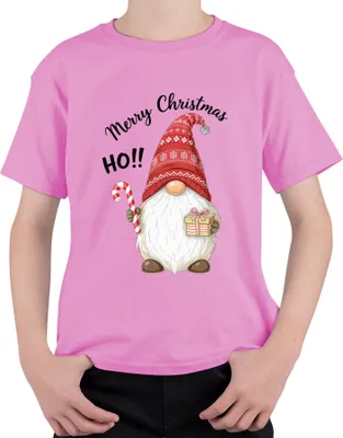 Produktbild von Merry Christmas HO!! Weihnachten Wichtel Gnom Zuckerstange Mütze Uni Kinder T-Shirt, Pink, 140