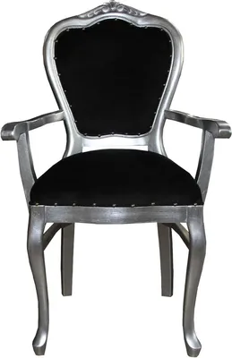 Produktbild von Casa Padrino Barock Luxus Esszimmer Stuhl mit Armlehnen Schwarz / Silber - Möbel - Limited Edition